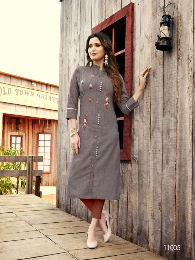 Fiesta Work Culture Latest Casual Wear Designer Three Fourth Sleeve Kurtis Collection
